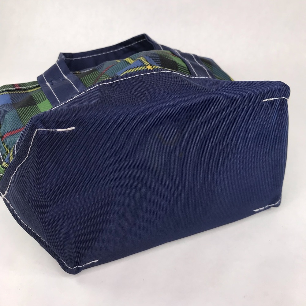 LL Bean Mini Everyday Lightweight Tote Blue Green Tartan Plaid Zipper Small - Picture 5 of 8